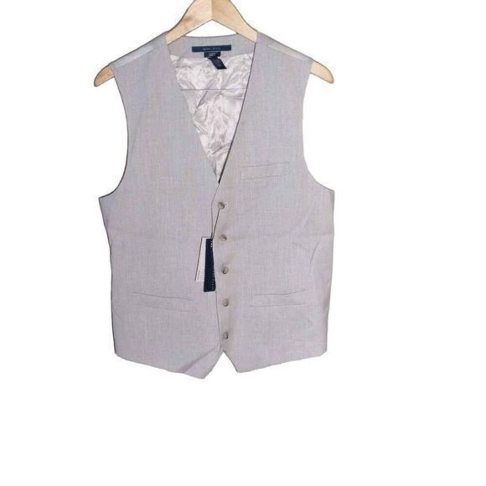 Perry Ellis Men's Vest Slim Fit‎ Stretch Dressy Essentials Natural Linen Sz M
